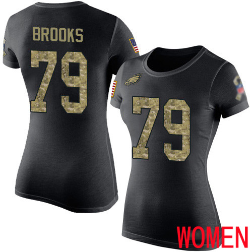 Women Philadelphia Eagles #79 Brandon Brooks Black Camo Salute to Service NFL T Shirt